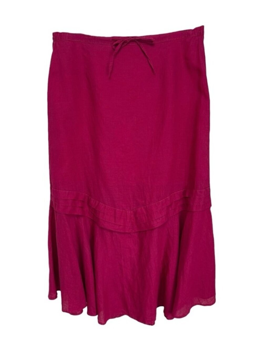 Linen Flared Tiered Maxi Skirt Size 16 18 XL XXL Pink Magenta Fuchsia